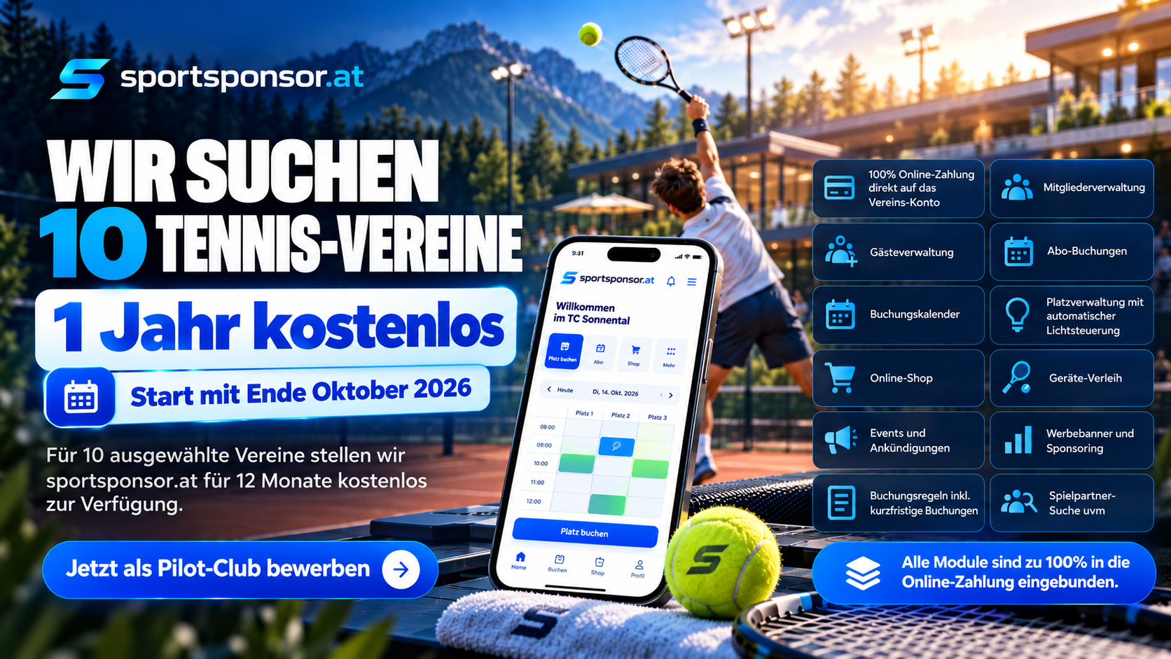 Wir suchen 10 Tennis-Vereine - 1 Jahr kostenlos